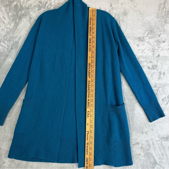Cynthia Rowley 100% Cashmere Cardigan Sweater Small Peacock Blue Open Front Soft - Picture 14 of 15